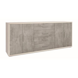 Armadio 200 cm Credenza Cemento Bianco 4 Ante 4 Cassetti Basso in Legno Tv
