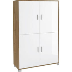 Sarmog - Madia Armadio Noce Bianco Lucido Mobile Credenza 4 Ante Buffet Soggiorno