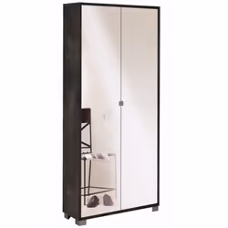 Armadio 190 cm a 2 ante battenti con specchio, dotato di 8 ripiani interni regolabili in altezza, colore ossido nero. Dimensi ...