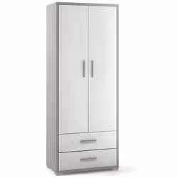Armadio a 2 ante battenti e 2 cassetti stile moderno struttura grigio cemento e frontale ossido bianco realizzato in legno me ...