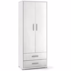 Armadio a 2 ante battenti e 2 cassetti stile moderno colore ossido bianco realizzato in legno melaminico. Misura 71x41x182 cm ...