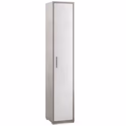 Armadio a 1 anta battente stile moderno struttura color grigio cemento beton e frontale ossido bianco realizzato in legno mel ...