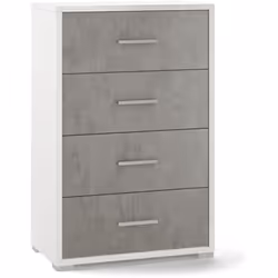 Mobile cassettiera in legno struttura colore ossido bianco e frontale grigio beton. Como con 4 cassetti misura 71x41x110 cm.  ...