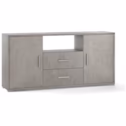 Mobile madia contenitore colore grigio cemento beton con venature a 2 ante battenti e 2 cassetti sotto il vano a giorno, misu ...