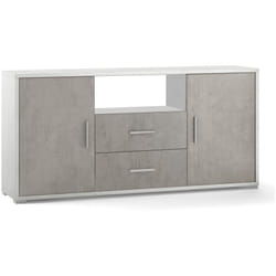 Mobile Madia 2 Ante 2 Cassetti Bianco e Cemento Contenitore Buffet Credenza