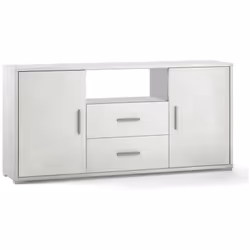 Mobile madia contenitore colore ossido bianco con venature a 2 ante battenti e 2 cassetti sotto il vano a giorno alto 25 cm,  ...