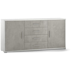 Credenza 2 Ante 4 Cassetti Cemento e Bianco Contenitore Buffet Madia PortaTv