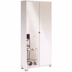 Armadio alto 190 cm a 2 ante battenti con specchio, dotato di 8 ripiani interni regolabili in altezza. Struttura colore bianc ...