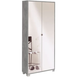 Armadio a 2 Ante Slim Mobile 190 Grigio con Specchio Ripiani Ingresso Scarpiera