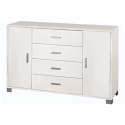 Mobile madia contenitore colore bianco fiammato con venature a 2 ante battenti e 4 cassetti, misura 136x41x86 cm Credenza dot ...