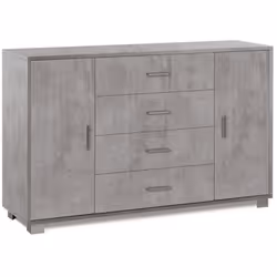 Mobile madia contenitore colore grigio cemento a 2 ante battenti e 4 cassetti, misura 136x41x86 cm Credenza dotata di 2 ripia ...