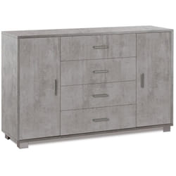 Mobile Credenza 2 Ante 4 Cassetti Grigio Cemento Beton Madia Contenitore Salotto