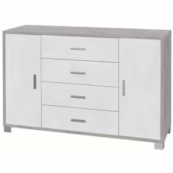 Mobile madia contenitore con struttura grigio cemento e frontale ossido bianco a 2 ante battenti e 4 cassetti, misura 136x41x ...
