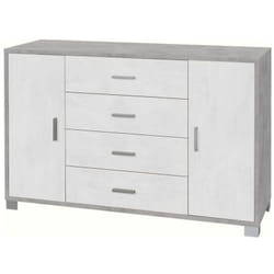 Mobile Credenza 2 Ante 4 Cassetti Grigio Ossido Bianco Madia Contenitore Salotto