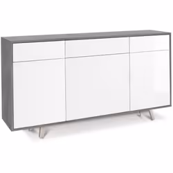 Mobile madia contenitore struttura grigio cemento beton e frontale bianco lucido a 3 ante battenti e 3 cassetti. Dimensioni i ...