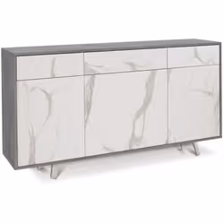 Mobile madia contenitore struttura grigio cemento beton e frontale effetto marmo a 3 ante battenti e 3 cassetti. Dimensioni i ...