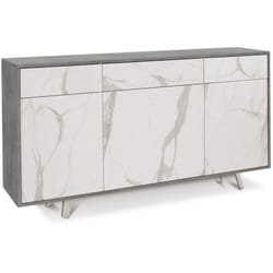 Mobile Madia 3 Ante 3 Cassetti Grigio Effetto Marmo da Soggiorno Credenza