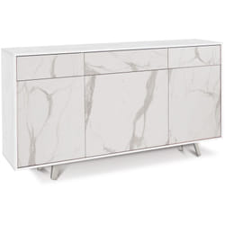 Mobile Madia 3 Ante 3 Cassetti Ossido Bianco Marmo Credenza da Soggiorno