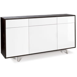 Mobile Madia 3 Ante 3 Cassetti Credenza Bianco Lucido Ossido Nero Soggiorno