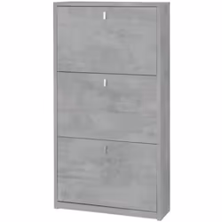 Mobile scarpiera slim colore grigio cemento beton dal design moderno realizzata in legno con 3 ante a ribalta, misure 63x18x1 ...