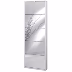Mobile scarpiera slim colore bianco fiammato venato dal design moderno realizzata in legno con 5 ante a ribalta con specchio, ...