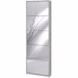 Mobile scarpiera slim colore grigio cemento dal design moderno realizzata in legno con 5 ante a ribalta con specchio, misure  ...