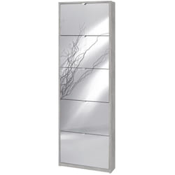 Scarpiera Slim 5 Ante con Specchio Ribalta Grigio Legno Porta Scarpe Salvaspazio