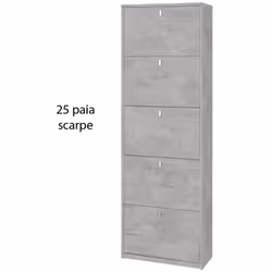 Mobile scarpiera slim colore grigio cemento con 5 ante a ribalta doppia profondità, misure 63x29x190 cm capacità 25 paia di s ...