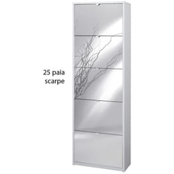 Kit Scarpiera Bianco Venato 5 Ante a Specchio Ribalta Doppia 25 paia Portascarpe