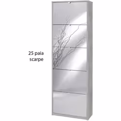 Mobile scarpiera slim colore grigio cemento con 5 ante a specchio ribalta doppia profondità, misure 63x29x190 cm capacità 25  ...