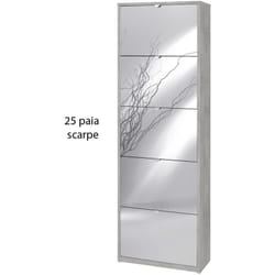 Scarpiera 25 paia 5 Ante Specchio Ribalta Doppia Grigio Porta Scarpe Salvaspazio