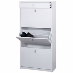 Mobile scarpiera slim colore bianco fiammato 3 ante a ribalta doppia profondità con cassetto superiore, misure 63x29x127 cm c ...