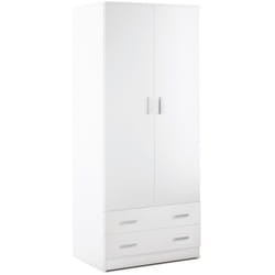 Armadio Bianco 180 h 2 Ante con 2 Cassetti Appendiabiti Mobile Camera da Letto