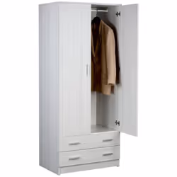 Armadio guardaroba multiuso alto a 2 ante battenti con asta appendiabiti e 2 cassetti, colore eucalipto. Misura 77x52x182 cm. ...