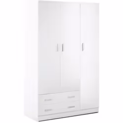 Armadio guardaroba multiuso alto a 3 ante battenti con asta appendiabiti e 2 cassetti, colore bianco liscio. Misura 115x52x18 ...