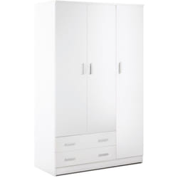 Armadio Bianco 180 h 3 Ante con 2 Cassetti Appendiabiti Mobile Camera da Letto