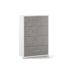 Cassettiera bianca e cemento con 4 cassetti in legno