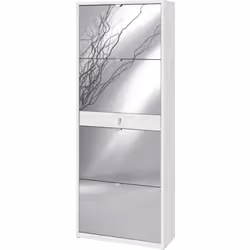 Scarpiera bianca con 4 ante a specchio e 1 cassetto, 63x29x164 cm.Scarpiera salvaspazio, con quattro pratiche ante a ribalta  ...