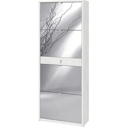 Scarpiera bianca con 4 ante a specchio e 1 cassetto, 63x29x164 cm