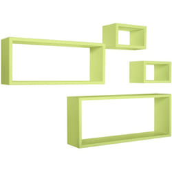 Mensola da parete scaffale cubo set 4 pezzi verde salotto camera soggiorno moderno Merlino