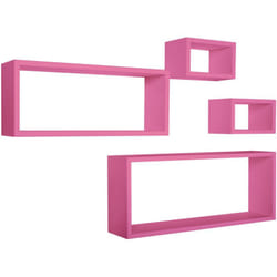 Mensola da parete scaffale cubo set 4 pezzi fuxia salotto camera soggiorno moderno Merlino