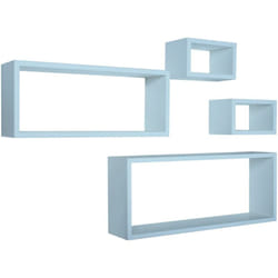 Mensola da parete scaffale cubo set 4 pezzi azzurro salotto camera soggiorno moderno Merlino