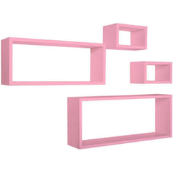 Mensola da parete scaffale cubo set 4 pezzi rosa salotto camera soggiorno moderno Merlino