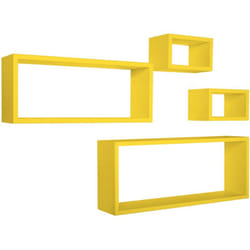 Mensola da parete scaffale cubo set 4 pezzi gialo salotto camera soggiorno moderno Merlino