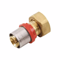 Raccordo a pressare realizzato in ottone. con anello visore in plastica,che permette di verificare il corretto inserimento de ...
