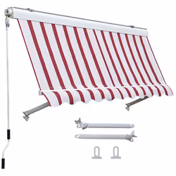 Tenda da sole a caduta cassonata, colore riga rosso bordeaux e crema studiata per essere ancorata a parete o a soffitto. Misu ...