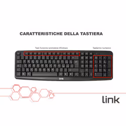 LINK Kit Tastiera Italiana 108 Tasti E Mouse Ottico Con Cavo Usb - Vista aggiuntiva 6