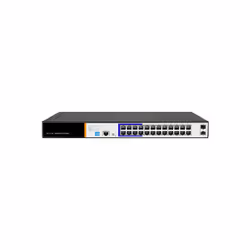 Switch di rete Layer 2, con 24 porte Gigabit 10/100/1000 PoE, 2 porte per moduli fibra ottica SFP, e una porta consolle.Una n ...