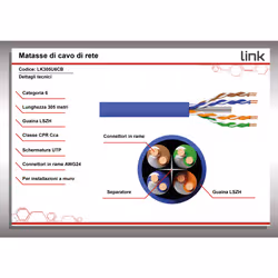 LINK Cavo Solido Utp Per Reti Categoria 6 Lszh Awg24 In Rame Matassa Mt 305 Classe Cpr Cca Colore Blu - Vista aggiuntiva 6