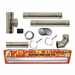 Kit stufa a pellet tubi 80 mm. Tubi in acciaio inox 316 L CE 1856-2. Resistenti 600 °. CE Made in Italy. Composizione: 2 elem ...